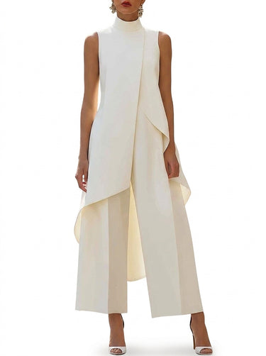Women’s Sleeveless High Neck Asymmetric Tunic Set-Sets for women-CaldwellVoss