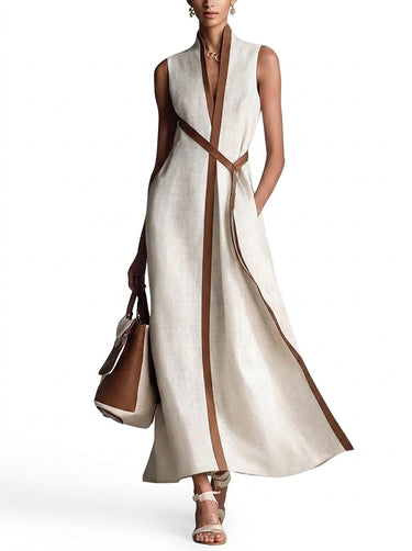 Women’s Sleeveless Maxi Dress with Belt-Maxi Dress-CaldwellVoss