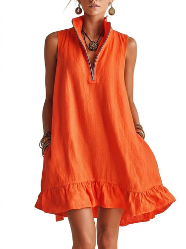 Women’s Sleeveless Mini Dress with Zipper Orange
