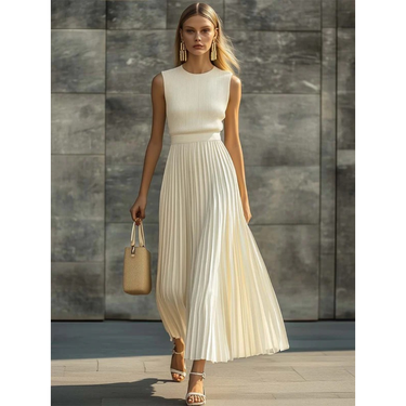 Women’s Sleeveless Pleated Maxi Dress-Maxi Dress-CaldwellVoss