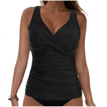 Women’s Sleeveless V-Neck Ruched Tankini Top-Swimwear for Women-CaldwellVoss