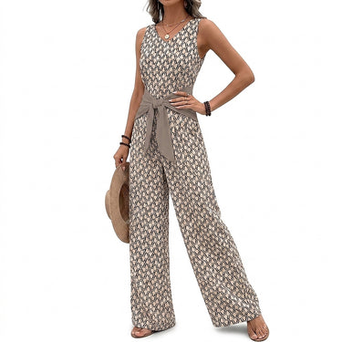 Women’s Sleeveless V-Neck Wide Leg Jumpsuit with Tie Waist-Jumpsuits for women-CaldwellVoss