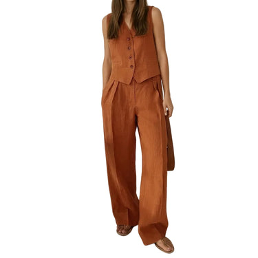 Women’s Sleeveless Vest and Wide Leg Pants Set-Sets for women-CaldwellVoss