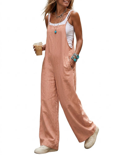 Women’s Sleeveless Wide Leg Bib Overalls-Pants for Women-CaldwellVoss