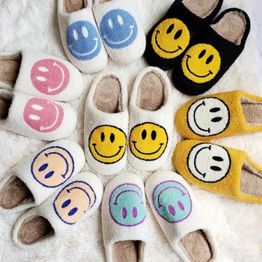 Women’s Smiley Face Fuzzy Slippers-Footwear for women-CaldwellVoss