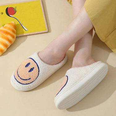 Women’s Smiley Face Fuzzy Slippers-Footwear for women-CaldwellVoss