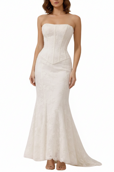 Women’s Strapless Structured Bodice Maxi Dress with Flared Hem-Maxi Dress-CaldwellVoss