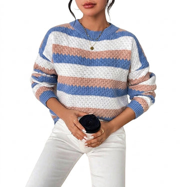Women’s Striped Crew Neck Knit Sweater-Sweaters for Women-CaldwellVoss