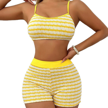 Women's Striped Crop Top and Shorts Set-Sets for women-CaldwellVoss