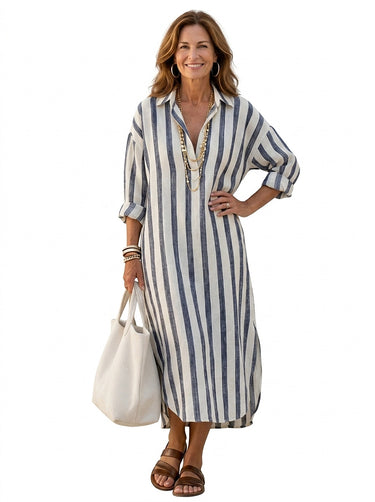 Women's Striped Midi Shirt Dress-Tops & Blouses-CaldwellVoss