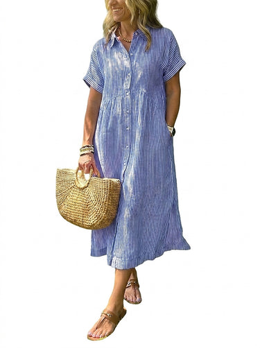 Women’s Striped Midi Shirt Dress-Midi Dress-CaldwellVoss
