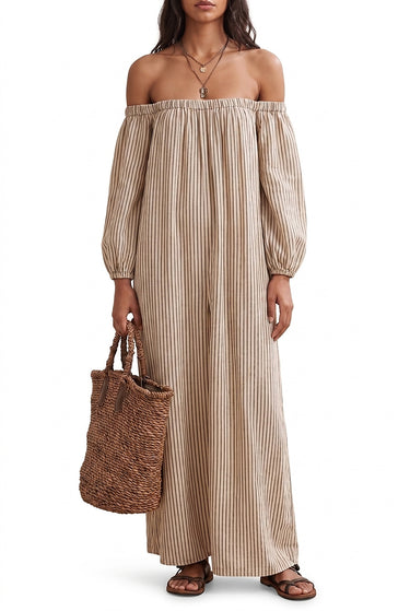 Women’s Striped Off-Shoulder Maxi Dress-Maxi Dress-CaldwellVoss