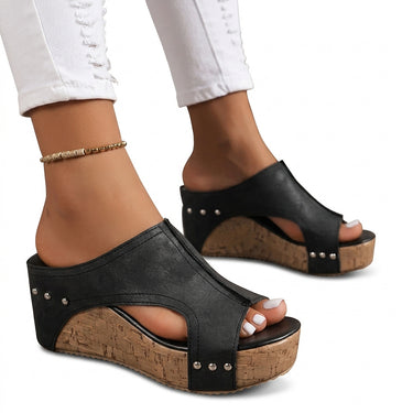 Women’s Studded Cork Wedge Mules-Footwear for women-CaldwellVoss