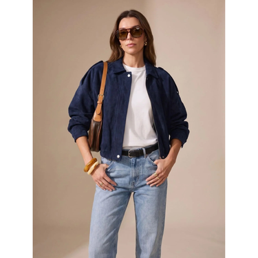 Women’s Suede Bomber Jacket with Zip and Button Closure-Jacket for women-CaldwellVoss