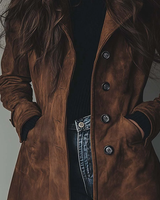 Women’s Suede Trench Coat with Button Front-Coats for women-CaldwellVoss
