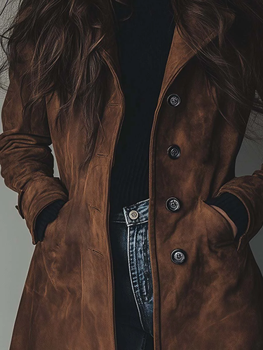 Women’s Suede Trench Coat with Button Front-Coats for women-CaldwellVoss