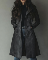 Women’s Suede Trench Coat with Button Front-Coats for women-CaldwellVoss