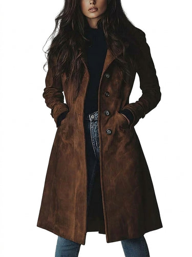 Women’s Suede Trench Coat with Button Front-Coats for women-CaldwellVoss