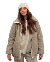 Women’s Teddy Fleece Bomber Jacket with Stand Collar-Jacket for women-CaldwellVoss