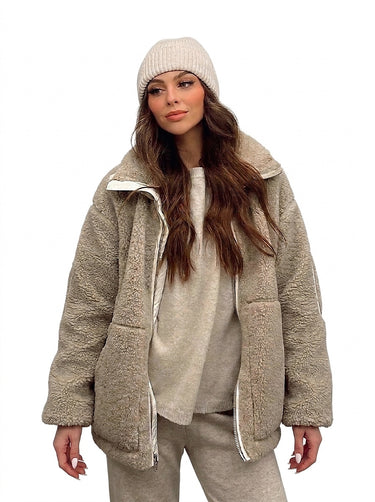 Women’s Teddy Fleece Bomber Jacket with Stand Collar-Jacket for women-CaldwellVoss