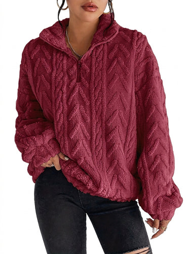 Women’s Textured Fleece Quarter Zip Pullover-Sweaters for Women-CaldwellVoss
