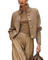 Women’s Textured Knit Jacket with Gold-Tone Buttons-Jacket for women-CaldwellVoss