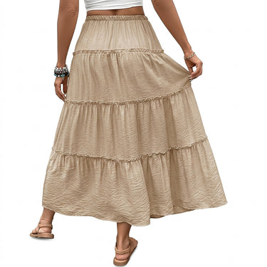 Women's Tiered Maxi Skirt with Drawstring Khaki