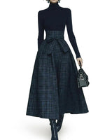Women’s Turtleneck Top and Plaid Maxi Skirt Set-Skirt for women-CaldwellVoss