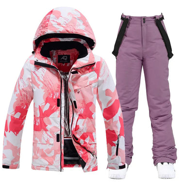 Women’s Two Piece Hooded Ski Suit with Bib Pants-Sets for women-CaldwellVoss