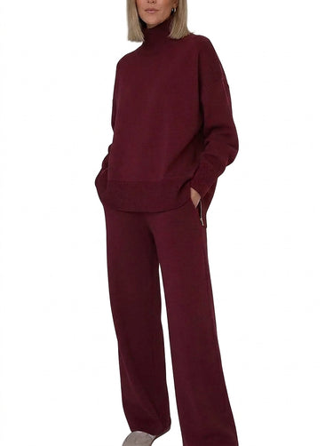 Women’s Two-Piece Knit Mock Neck Set-Sets for women-CaldwellVoss