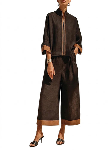 Women’s Two-Piece Set with Zip-Front Top and Wide-Leg Trousers-Sets for women-CaldwellVoss