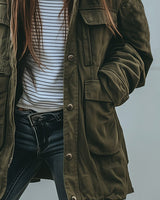 Women’s Utility Jacket with Flap Pockets and Button Closure-Jacket for women-CaldwellVoss