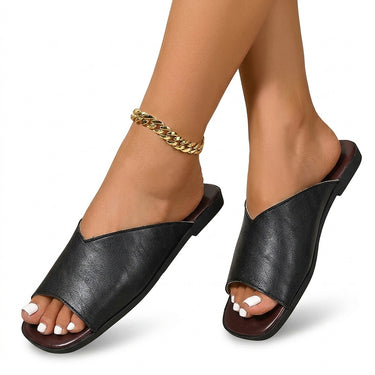 Women's V-Cut Flat Slide Sandals-Footwear for women-CaldwellVoss