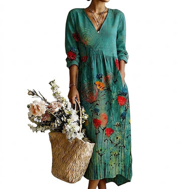 Women’s V-Neck Floral Print Maxi Dress-Maxi Dress-CaldwellVoss