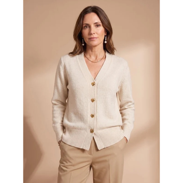 Women’s V-Neck Knit Cardigan with Heart Buttons-Cardigans for women-CaldwellVoss