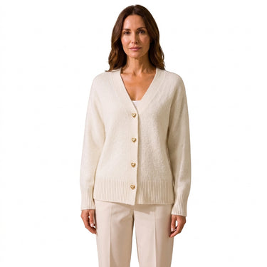Women’s V-Neck Knit Cardigan with Heart Buttons-Cardigans for women-CaldwellVoss