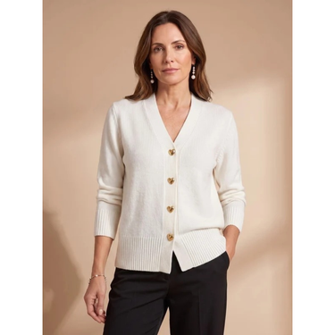Women’s V-Neck Knit Cardigan with Heart Buttons-Cardigans for women-CaldwellVoss