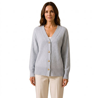 Women’s V-Neck Knit Cardigan with Heart Buttons-Cardigans for women-CaldwellVoss