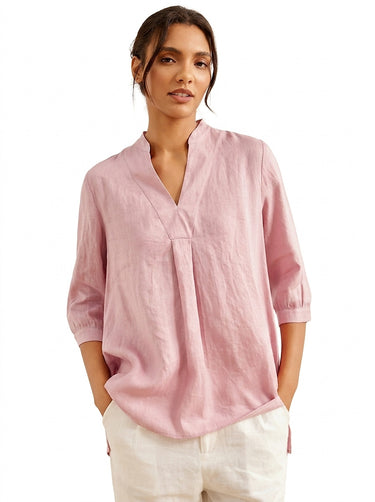 Women's V-Neck Linen Tunic Shirt-Shirts for women-CaldwellVoss