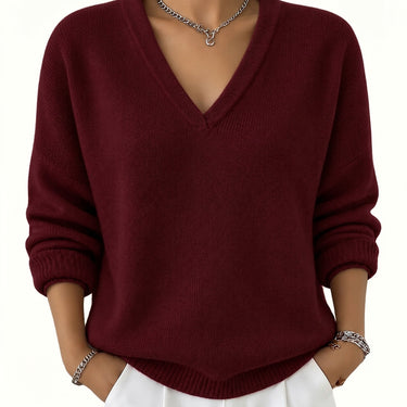 Women’s V-Neck Long Sleeve Knit Pullover-Sweaters for Women-CaldwellVoss