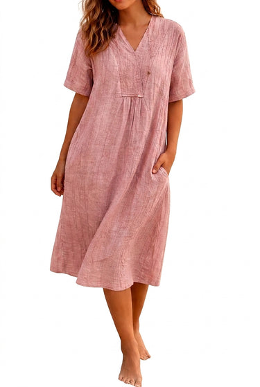 Women’s V-Neck Midi Dress with Side Pockets-Midi Dress-CaldwellVoss