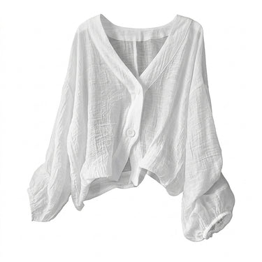 Women's V-Neck Textured Button Blouse-Blouses for women-CaldwellVoss