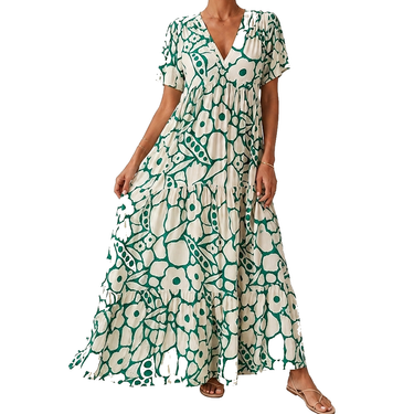 Women's V-Neck Tiered Floral Maxi Dress-Maxi Dress-CaldwellVoss