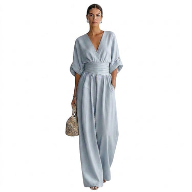 Women’s V-Neck Wide Leg Jumpsuit with Waistband-Jumpsuits for women-CaldwellVoss