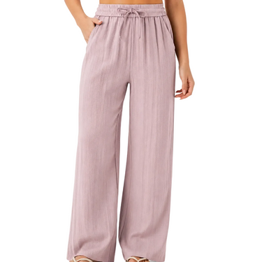 Women’s Wide Leg Drawstring Trousers with Textured Finish-Pants for Women-CaldwellVoss