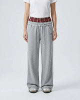 Women’s Wide Leg Joggers with Plaid Waistband-Pants for Women-CaldwellVoss