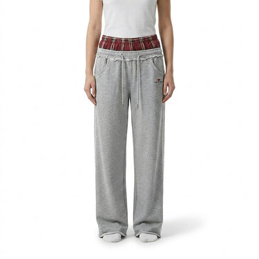 Women’s Wide Leg Joggers with Plaid Waistband-Pants for Women-CaldwellVoss