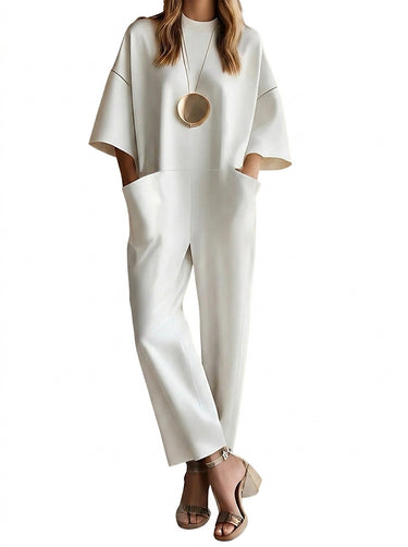 Women’s Wide Leg Jumpsuit with Crew Neck-Jumpsuits for women-CaldwellVoss