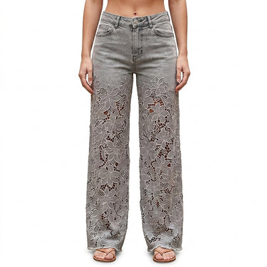 Women’s Wide Leg Lace Panel Jeans-Pants for Women-CaldwellVoss