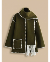 Women’s Wool Blend Cape Coat with Button Front-Coats for women-CaldwellVoss